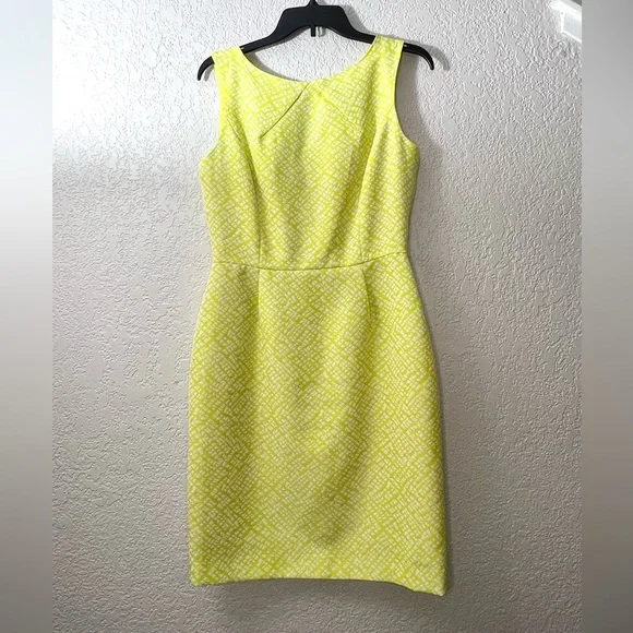 Tahari | Dresses | Tahari Neon Bright Yellow White Textured Cutout Casual  Midi Dress | Poshmark